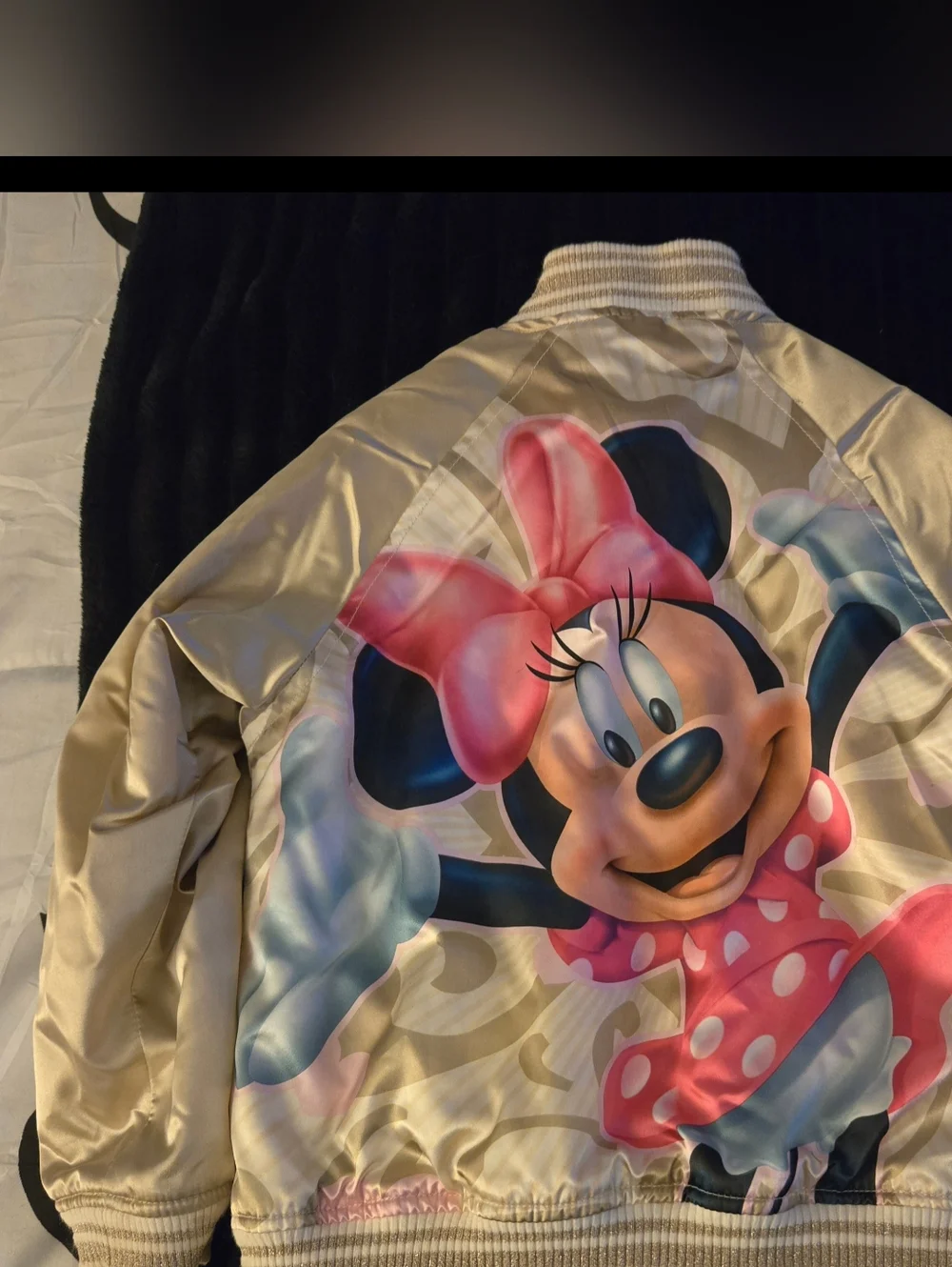 Vintage Disney Store Minnie Mouse Satin Varsity Jacket Kids XS EUC